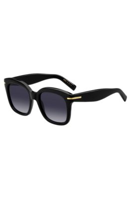 Gafas de sol de acetato negro con bisagras en tono dorado, Negro