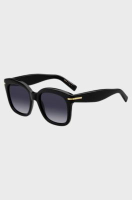 Lunettes de soleil en ac&eacute;tate noir avec charni&egrave;res dor&eacute;es, Noir