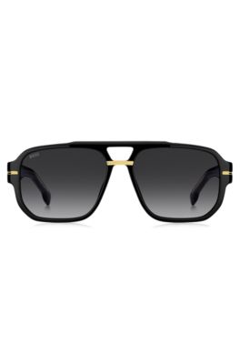 Black-acetate sunglasses with gold-tone details , Black