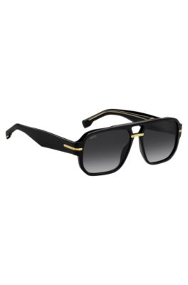 Black-acetate sunglasses with gold-tone details , Black