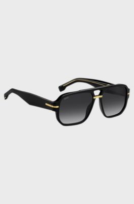 Sonnenbrille aus schwarzem Acetat mit goldfarbenen Details , Schwarz