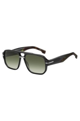 Grey-acetate sunglasses with patterned accents, Black
