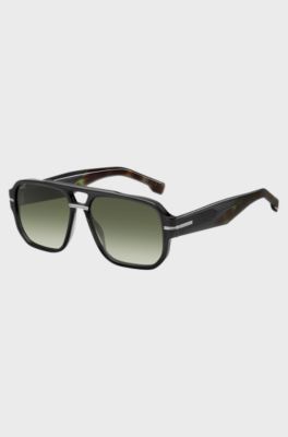 Grey-acetate sunglasses with patterned accents, Black