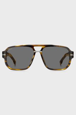 Lunettes de soleil en ac&eacute;tate &agrave; motif avec d&eacute;tails argent&eacute;s, Marron