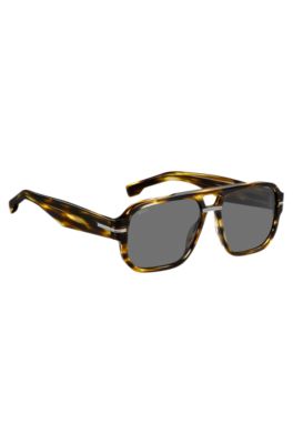 Patterned-acetate sunglasses with silver-tone details, Brown