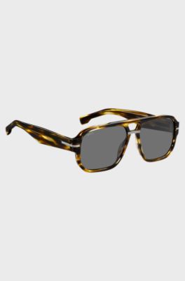 Patterned-acetate sunglasses with silver-tone details, Brown