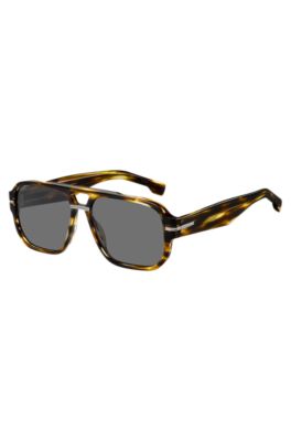 Patterned-acetate sunglasses with silver-tone details, Brown