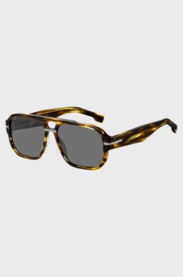 Lunettes de soleil en ac&eacute;tate &agrave; motif avec d&eacute;tails argent&eacute;s, Marron
