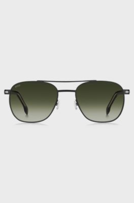 Double-bridge sunglasses in black steel, Black
