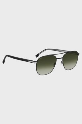 Double-bridge sunglasses in black steel, Black