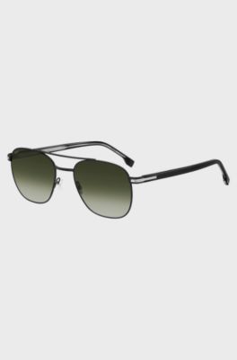 Double-bridge sunglasses in black steel, Black