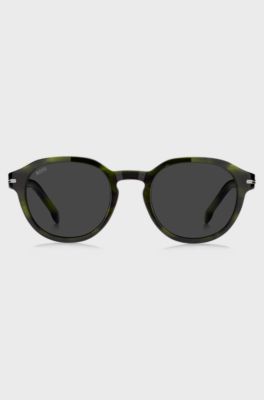 Occhiali da sole in corno verde con cerniere color argento, Verde