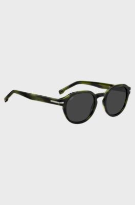 Occhiali da sole in corno verde con cerniere color argento, Verde