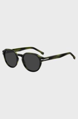Occhiali da sole in corno verde con cerniere color argento, Verde