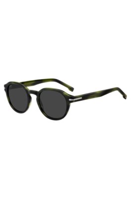 Green-horn sunglasses with silver-tone hinges