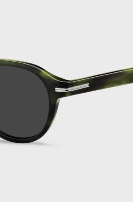 Occhiali da sole in corno verde con cerniere color argento, Verde