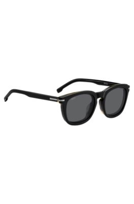 Patterned-acetate optical frames with clip-on shaded lenses, Black