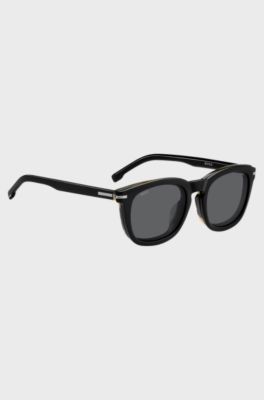 Patterned-acetate optical frames with clip-on shaded lenses, Black