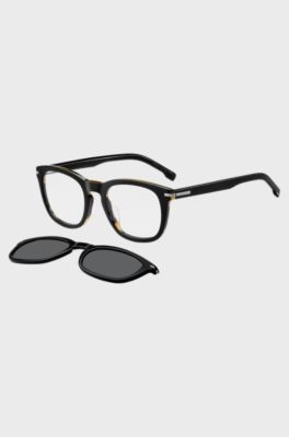 Patterned-acetate optical frames with clip-on shaded lenses, Black
