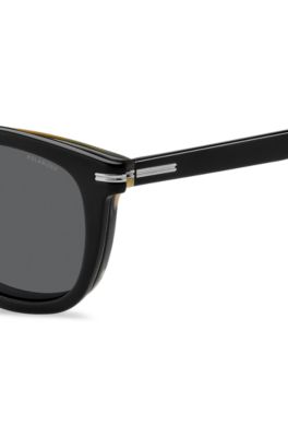 Patterned-acetate optical frames with clip-on shaded lenses, Black