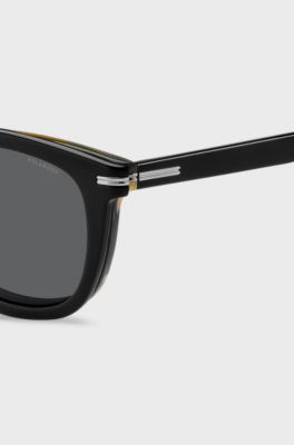 Patterned-acetate optical frames with clip-on shaded lenses, Black