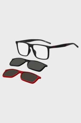 Black optical frames with clip-on shaded lenses, Black