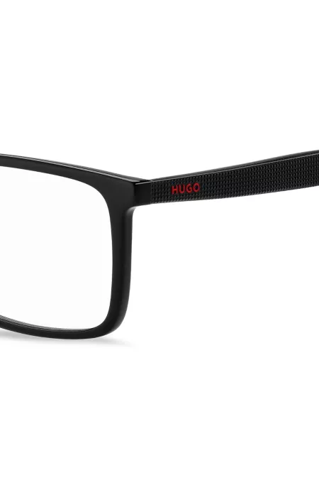 Black optical frames with clip-on shaded lenses