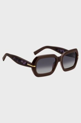 Brown-acetate sunglasses with patterned temples, Patterned
