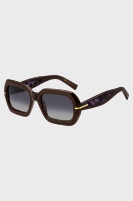 Brown-acetate sunglasses with patterned temples, Patterned