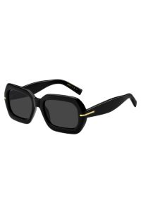 Lunettes de soleil en acétate noir avec charnières dorées, Noir