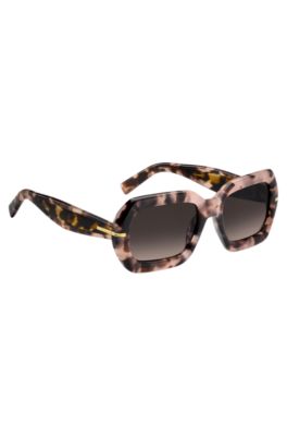 Pink-Havana sunglasses with gold-tone hinges, Patterned