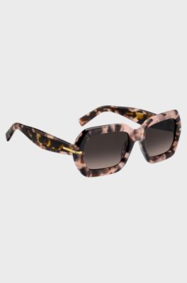 Occhiali da sole con motivo Havana rosa e cerniere color oro, A disegni