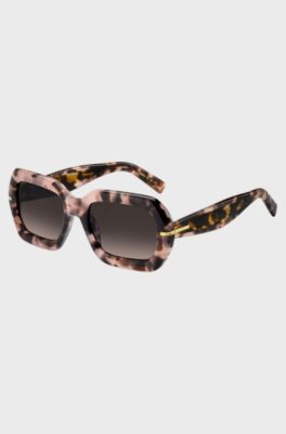 Occhiali da sole con motivo Havana rosa e cerniere color oro, A disegni