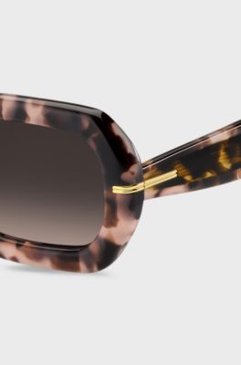 Occhiali da sole con motivo Havana rosa e cerniere color oro, A disegni