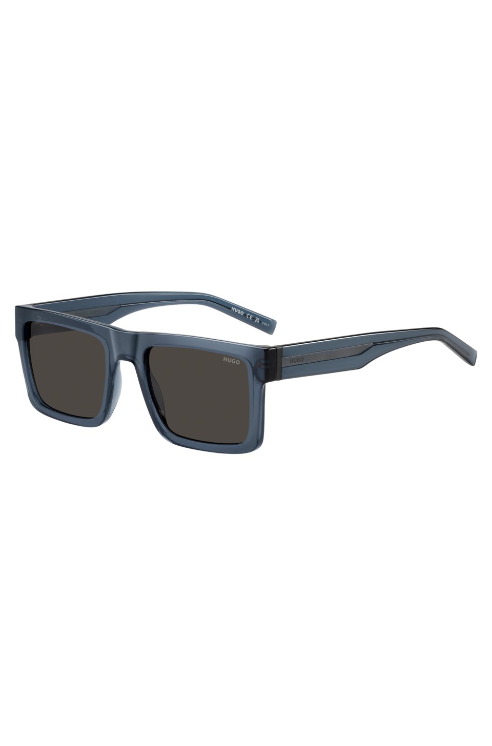 Transparent-blue sunglasses with grey lenses