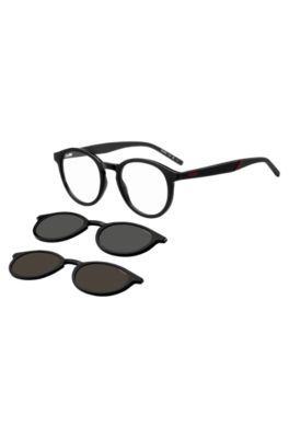 ブラック メガネフレーム クリップオン サングラスレンズ, ブラック