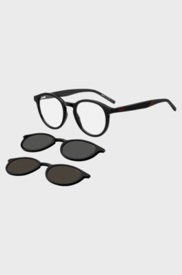 Black optical frames with clip-on shaded lenses, Black