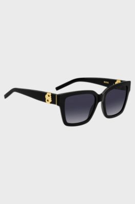 Black-acetate sunglasses with gold-tone Double B monograms, Black