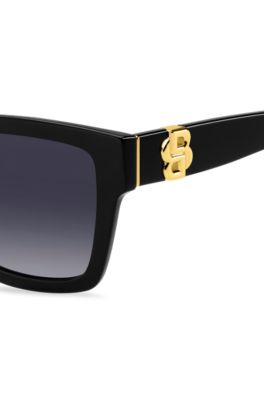 Black-acetate sunglasses with gold-tone Double B monograms, Black