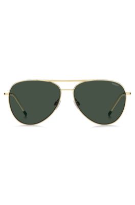 Double-bridge sunglasses in gold-tone metal, Gold