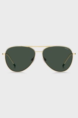 Double-bridge sunglasses in gold-tone metal, Gold