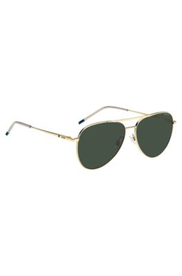 Double-bridge sunglasses in gold-tone metal, Gold