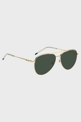 Double-bridge sunglasses in gold-tone metal, Gold