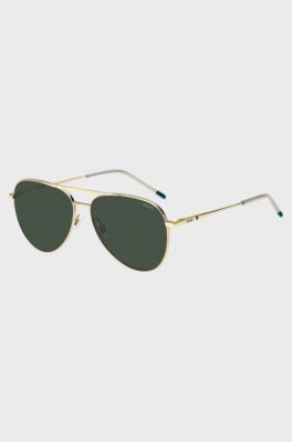 Double-bridge sunglasses in gold-tone metal, Gold