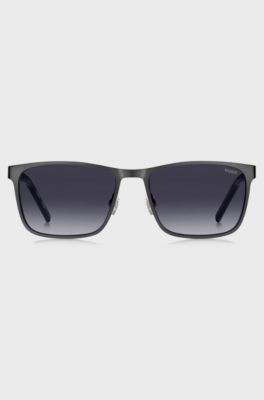 Black-steel sunglasses with textured temples, Grey