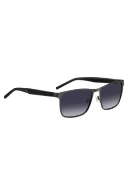 Black-steel sunglasses with textured temples, Grey