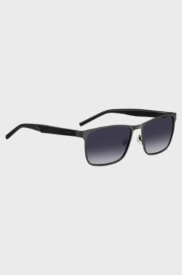 Black-steel sunglasses with textured temples, Grey
