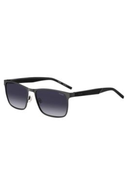 Black-steel sunglasses with textured temples, Grey