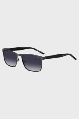 Black-steel sunglasses with textured temples, Grey