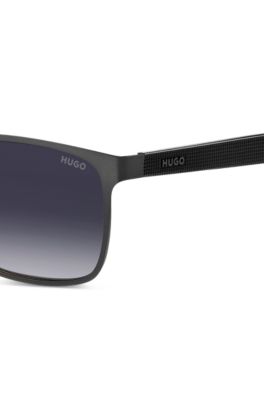 Black-steel sunglasses with textured temples, Grey